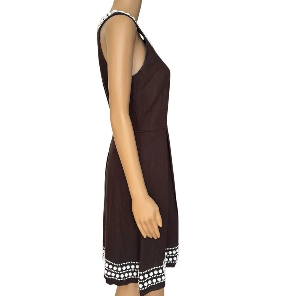 Kate Spade Womens Dress 100% Linen Chocolate Brown Sleeveless Sheath beaded Sz 6